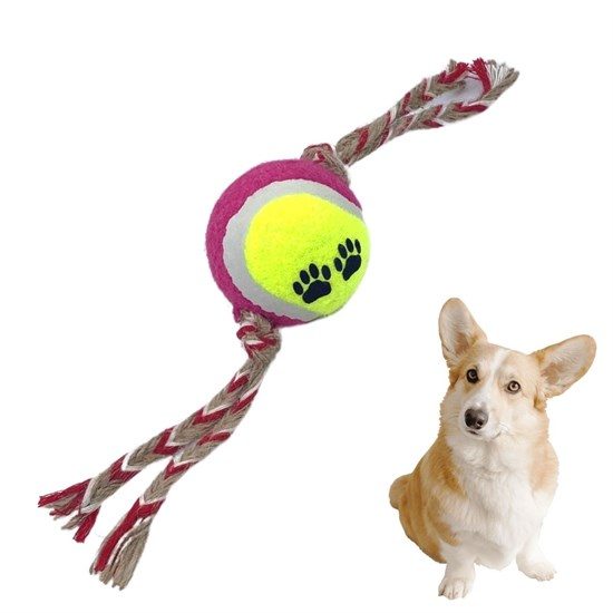 Renkli Halat Ve Tenis Toplu Yumaklı Köpek Çekiştirme Halat Oyuncağı (4172)