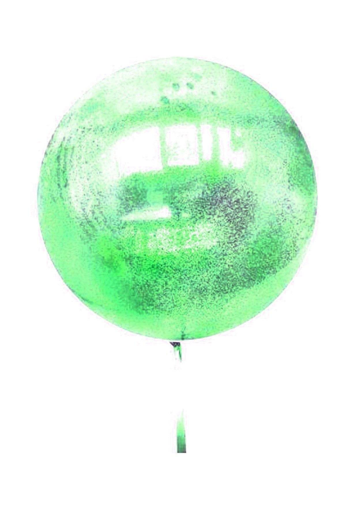 Yeşil Simli Yuvarlak Şeffaf Balon 24 İnç (4172)