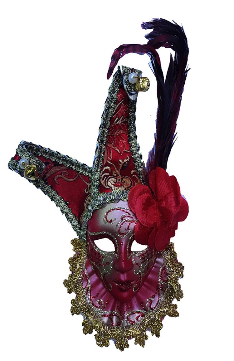 Çıngıraklı Dekoratif Tüylü Seramik Maske Kırmızı Renk (4172)