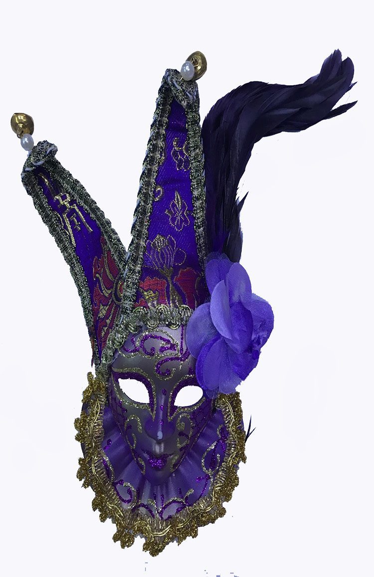 Çıngıraklı Dekoratif Tüylü Seramik Maske Mor Renk (4172)