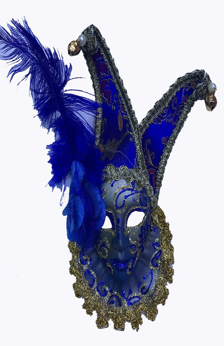 Çıngıraklı Dekoratif Tüylü Seramik Maske Mavi Renk (4172)