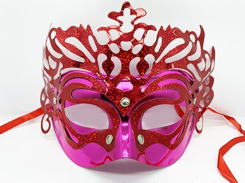 Metalize Ekstra Parlak Hologramlı Parti Maskesi Kırmızı Renk 23x14 Cm (4172)