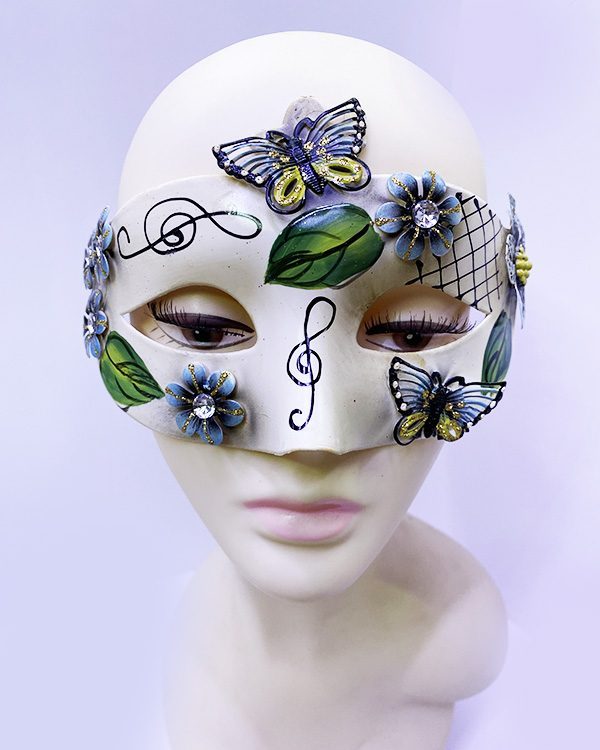 Kelebek Ve Çiçek İşlemeli Venedik Maskesi Siyah Renk 10x18 Cm (4172)