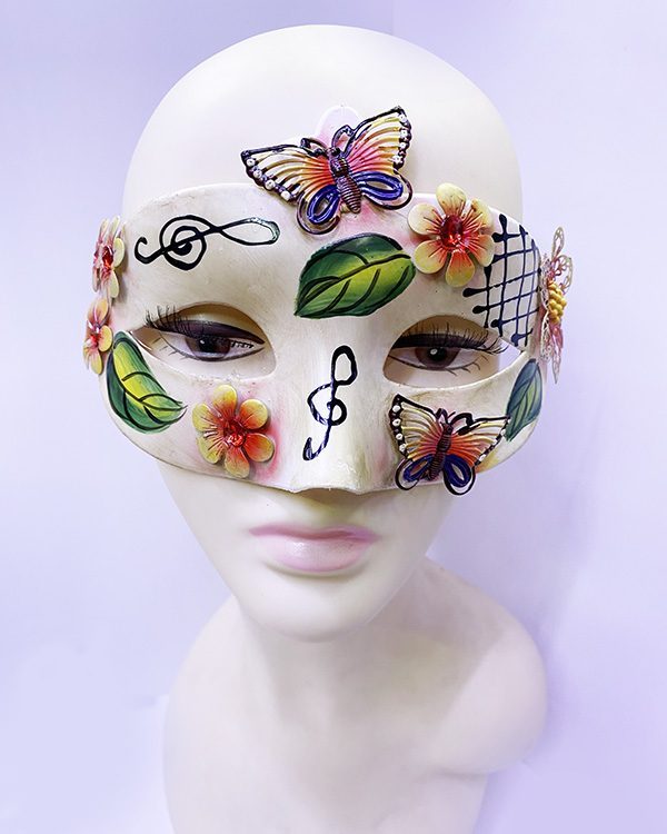 Kelebek Ve Çiçek İşlemeli Venedik Maskesi Kırmızı Renk 10x18 Cm (4172)