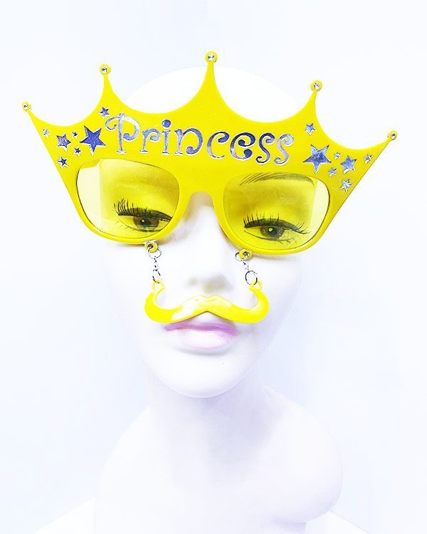 Sarı Üzeri Gümüş Renk Prenses Yazılı Parti Gözlüğü 10x17 Cm (4172)