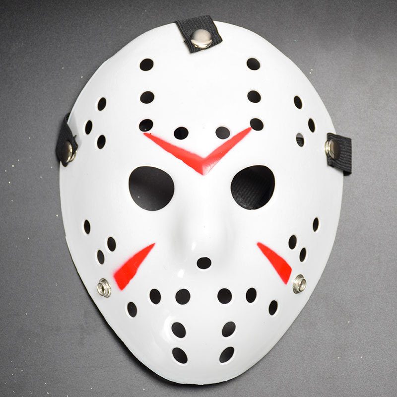 Beyaz Renk Kırmızı Çizgili Tam Yüz Hokey Jason Maskesi Hannibal Maskesi (4172)