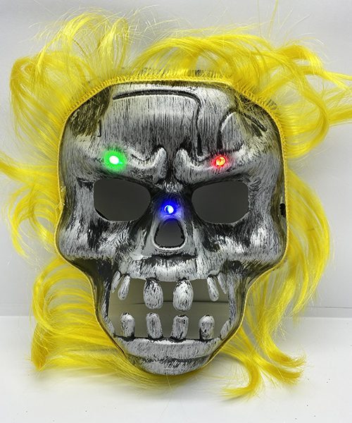 Sarı Saçlı Led Işıklı Kuru Kafa İskelet Korku Maskesi 22x25 Cm (4172)