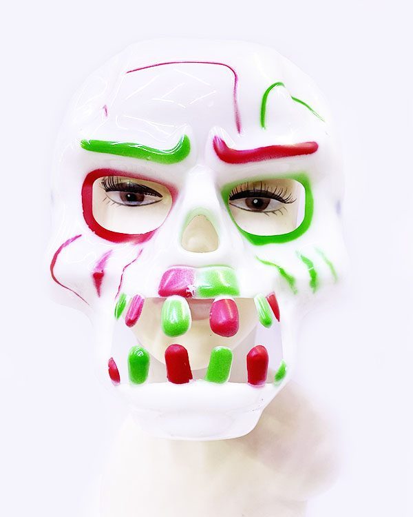 Beyaz Üzeri Rengarenk Korku Dişli Kafatası Maskesi 30x22 Cm (4172)