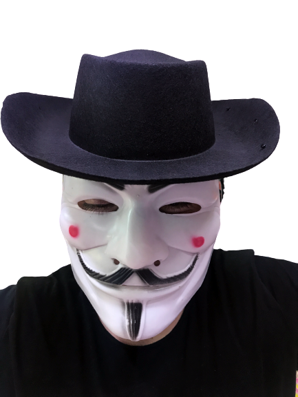 Siyah Renkli Delikli Çocuk Boy Vendetta Şapkası Ve Vendetta Maskesi (4172)
