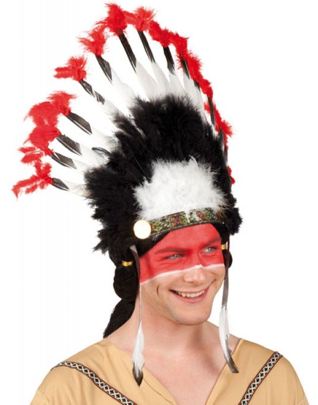Beyaz Tüylü Siyah Kırmızı Büyük Hintli Kızılderili Başlığı (4172)