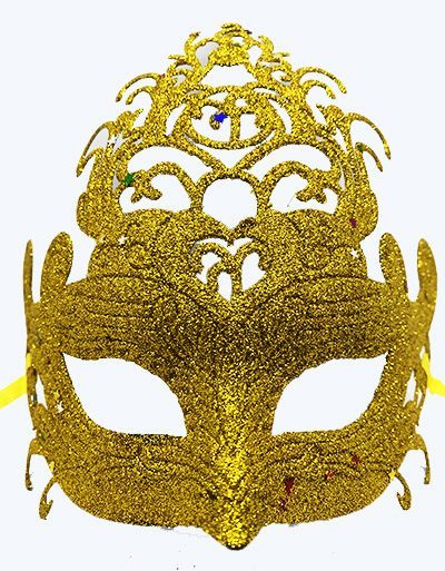Altın Renk Parti Maskesi - Parlak Altın Sim Balo Maskesi 21x20 Cm (4172)