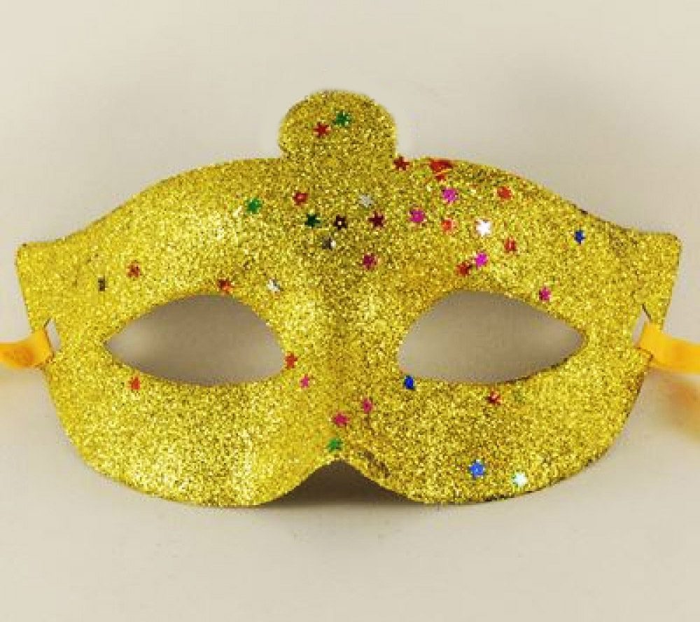 Altın Renk Simli Yıldızlı Kostüm Partisi Maskesi 17x10 (4172)