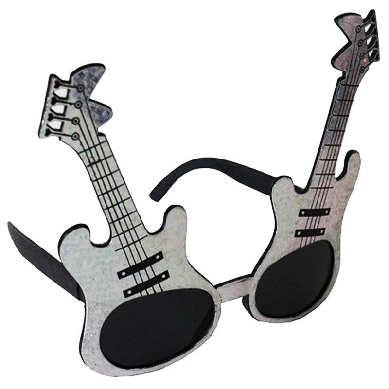 Gümüş Renk Rockn Roll Gitar Şekilli Parti Gözlüğü 15x15 Cm (4172)