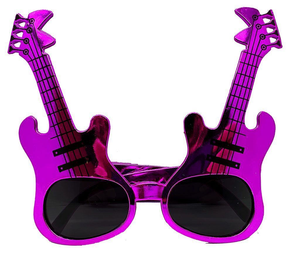 Fuşya Renk Rockn Roll Gitar Şekilli Parti Gözlüğü 15x15 Cm (4172)