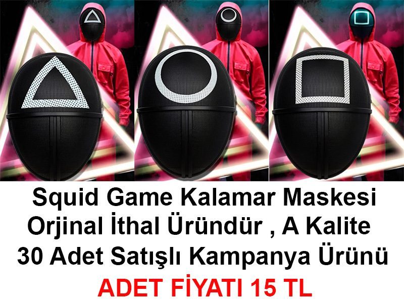 Squid Game Maskesi 3 Model Toplam 30 Adet İthal Orjinal A Kalite Maske - Kampanya Ürünü (4172)