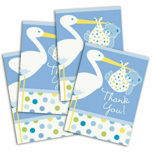 Mavi Renk Baby Stork Baby Shower Teşekkür Zarfı Ve Not Seti 8 Adet (4172)