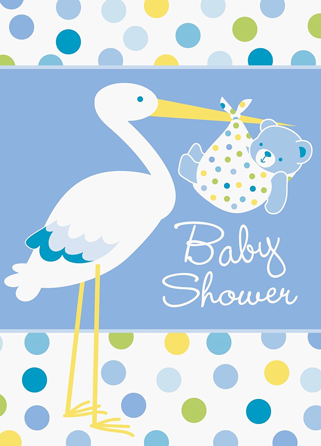 Baby Boy Stork Temalı Mavi Renk Baby Shower Davetiye 8 Adet (4172)