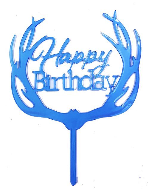 Happy Birthday Yazılı Pasta Süslemesi Kek Çubuğu Mavi Renk 13 Cm (4172)