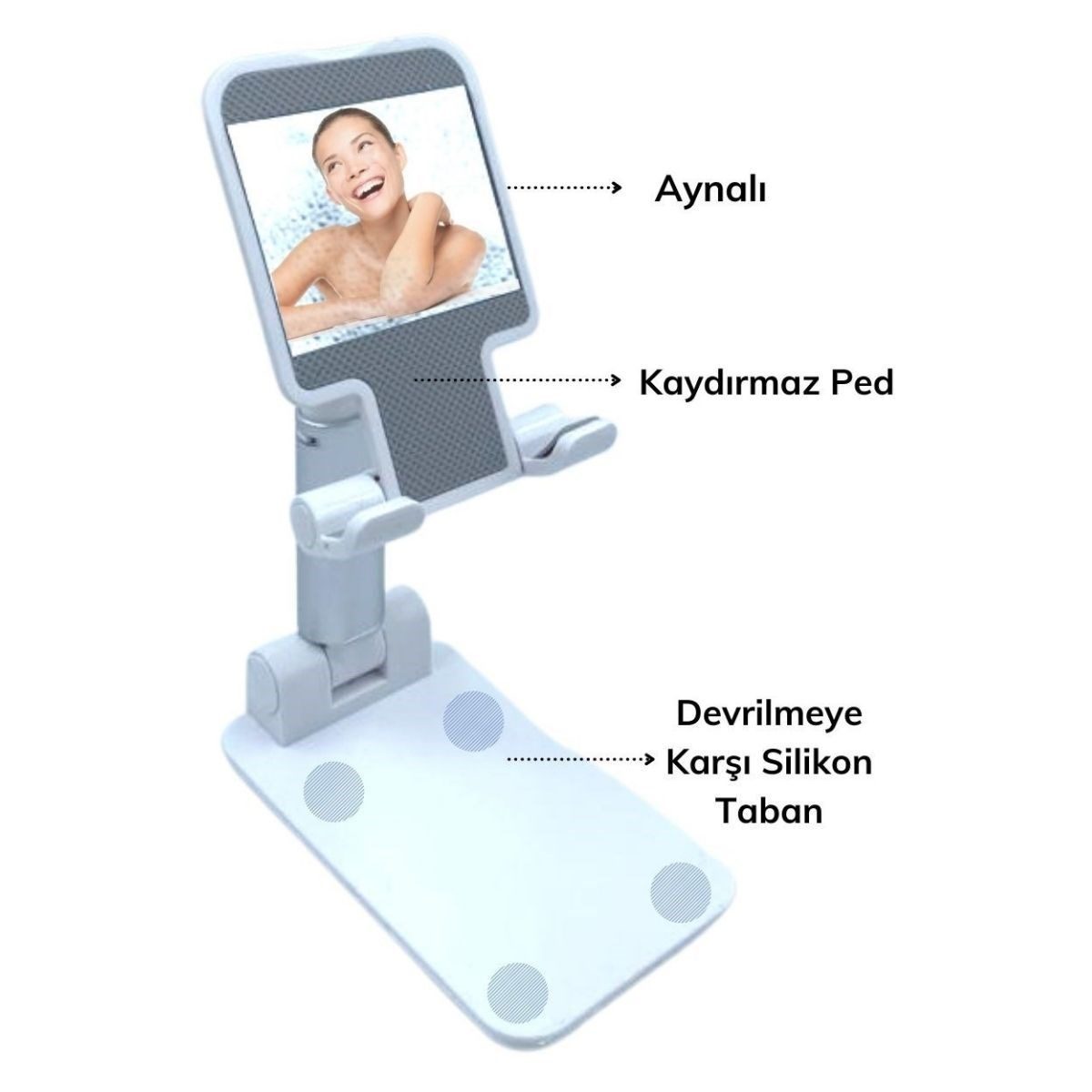 Beyaz Aynalı Cep Telefonu Sabitleyici Stand Katlanabilir Ayarlanabilir Telefon Standı (4172)