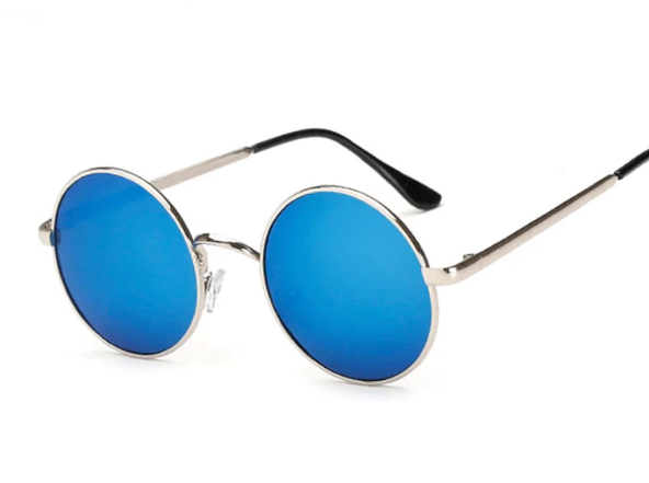 Yuvarlak Cam John Lennon Tarzı Gümüş Çerçeveli Mavi Gözlük (4172)
