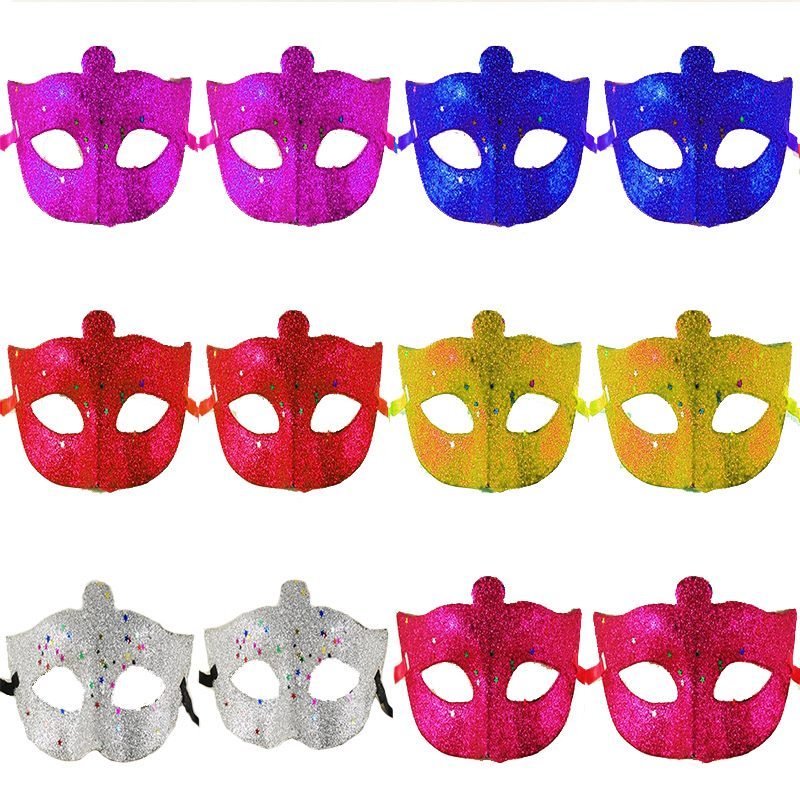 Simli Metalize İşlemeli Maskeli Balo Partisi 6 Renk Maske 12 Adet (4172)