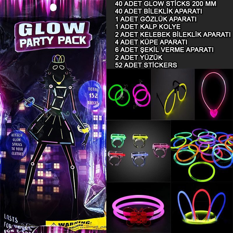 Glow Parti Seti 152 Parçalık Lüks Glow Stick Kostüm Seti (4172)