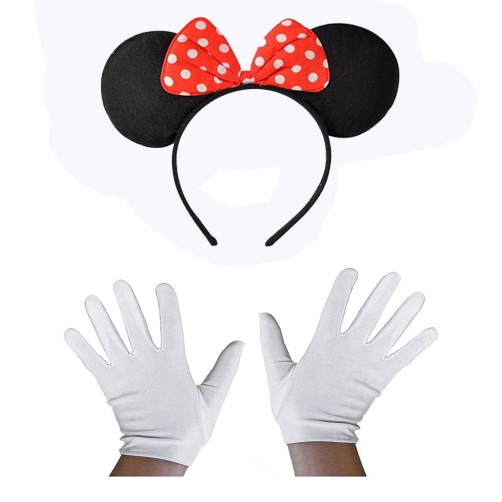 Kırmızı Fiyonklu Minnie Mouse Tacı Ve Beyaz Eldiven Seti (4172)
