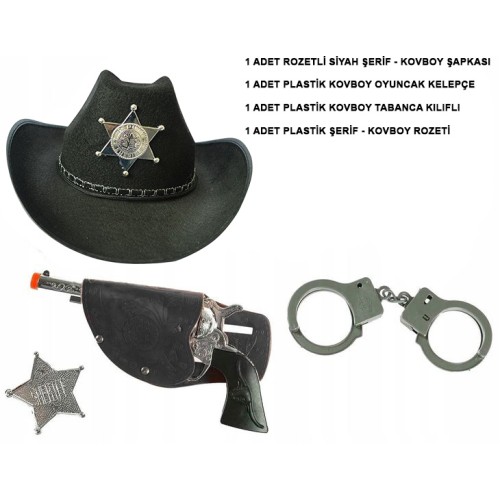 Siyah Kovboy - Şerif Seti Çocuk Boy 4 Adet