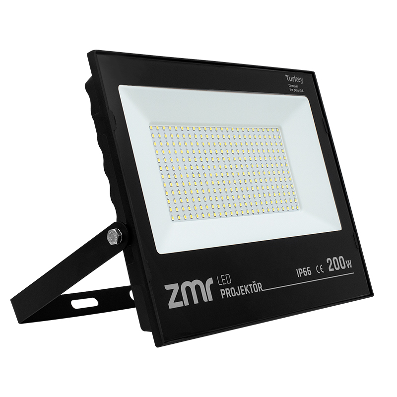 200 Watt - 220 Volt Beyaz 6500k Ip66 120* Işık Açısı Siyah Slim Kasa Led Projektör (4172)
