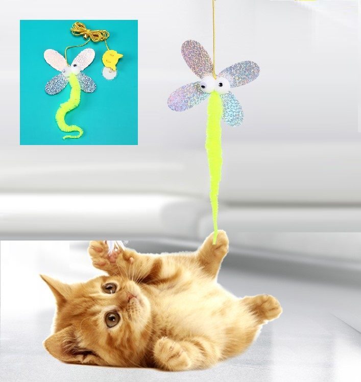 Kelebek Model Elastik Kendinden Yapışkanlı Kedi Oyun Oltası (Lisinya)