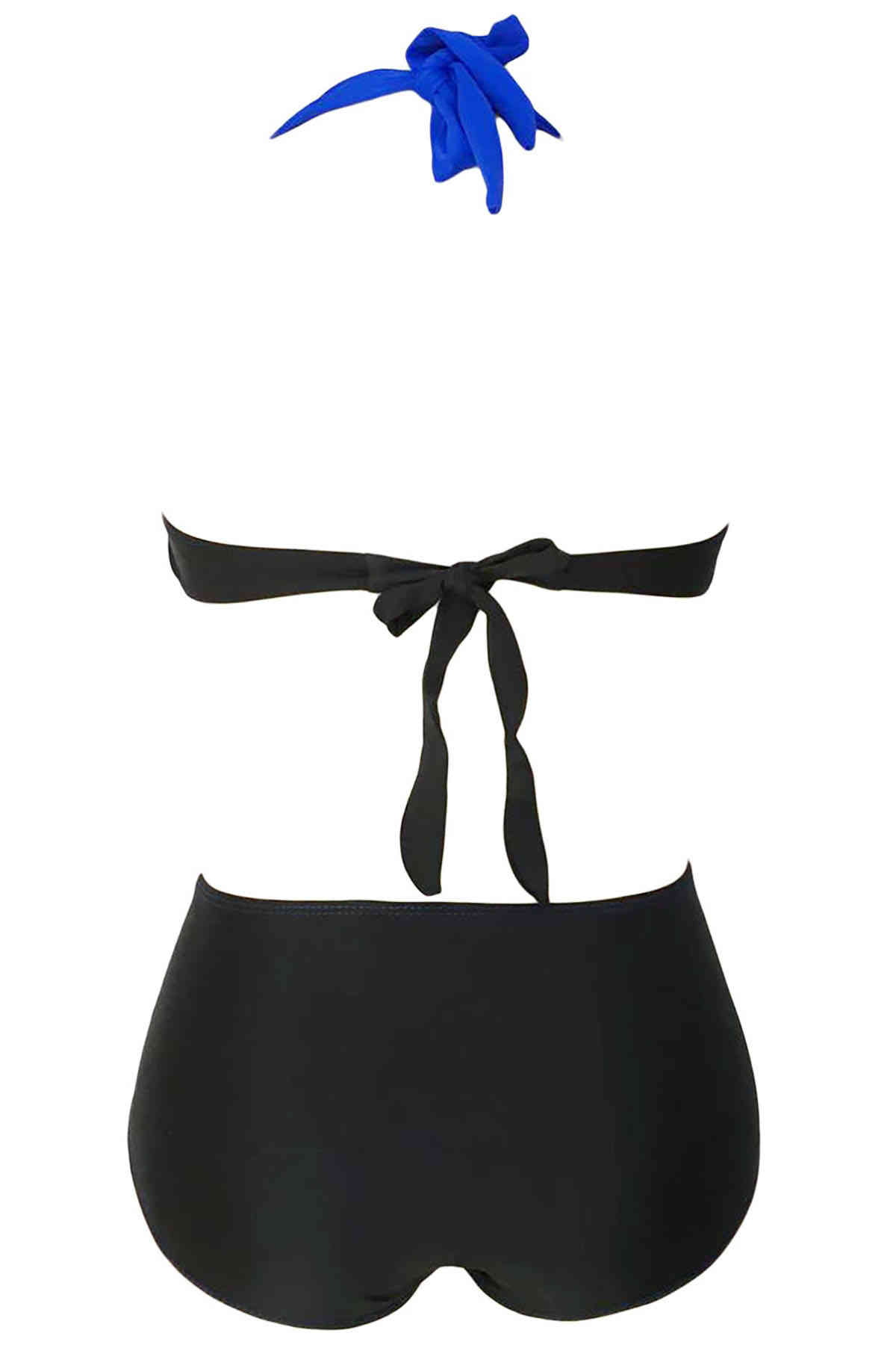 Kaplı Mavi Siyah Tasarımlı Yüksek Bel Bikini Takım (Lisinya)