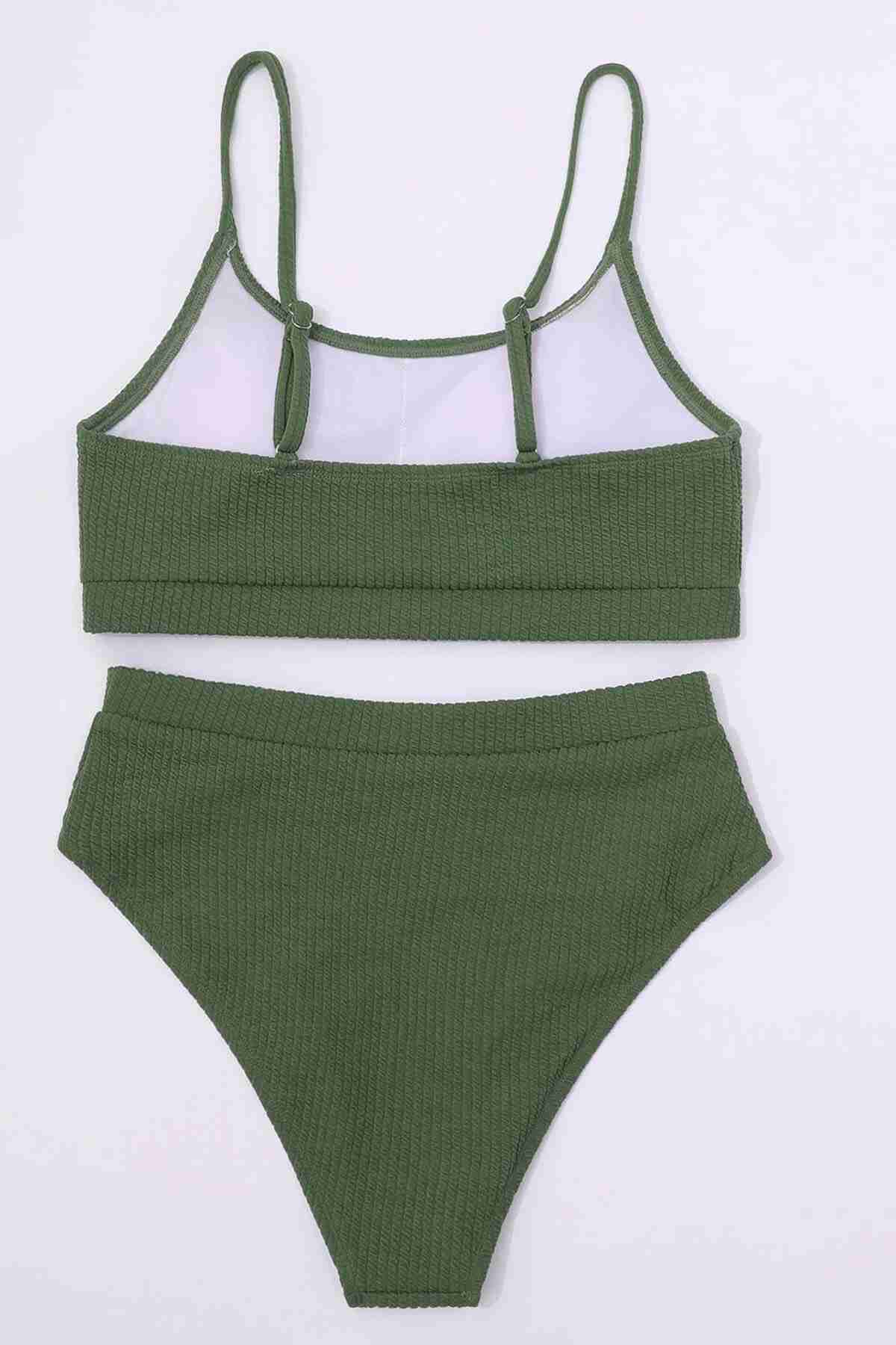 Yüksek Bel Özel Kumaş Tankini Bikini Takım Yeşil (Lisinya)