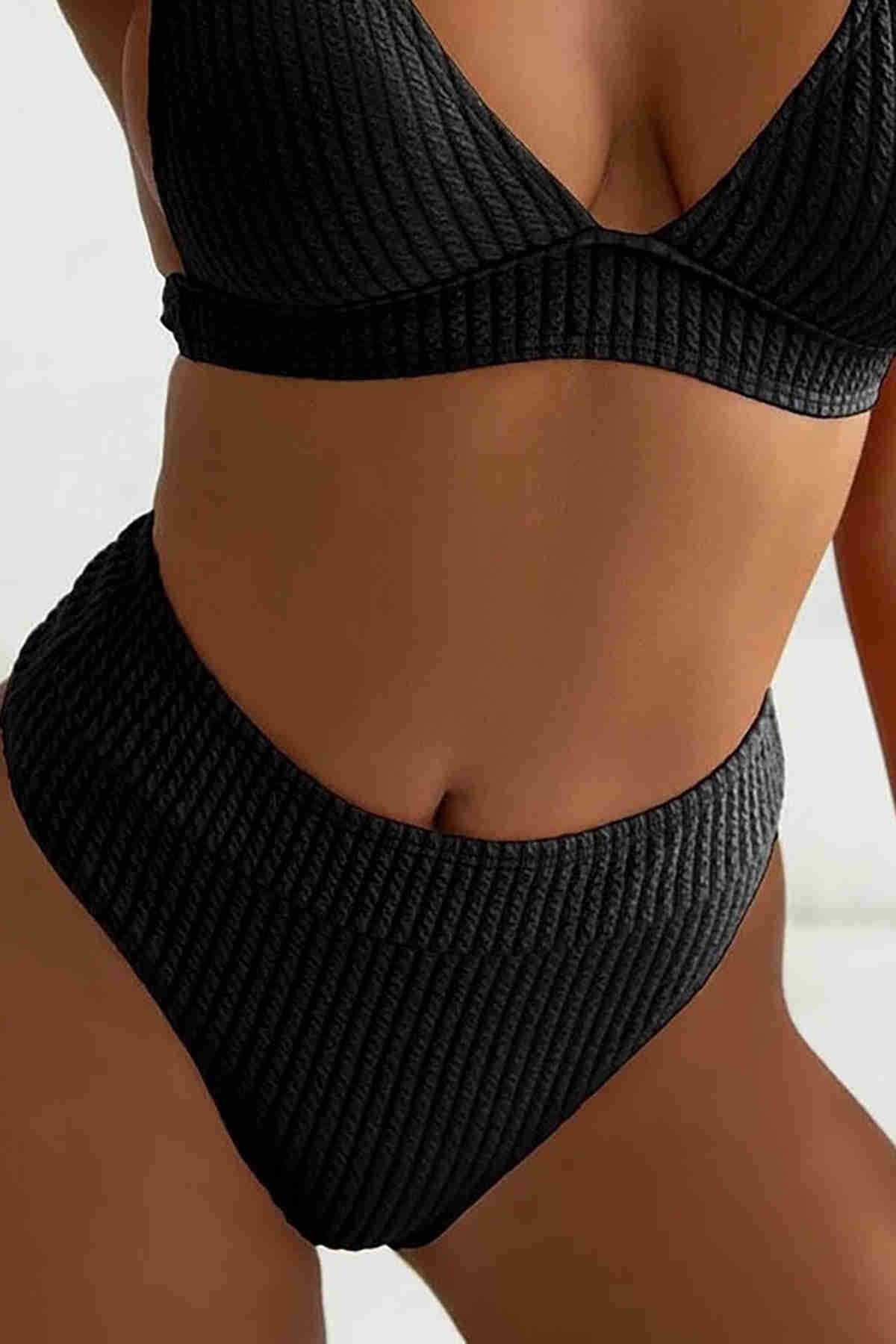 Özel Kumaş Yüksel Bel Bikini Altı Siyah (Lisinya)