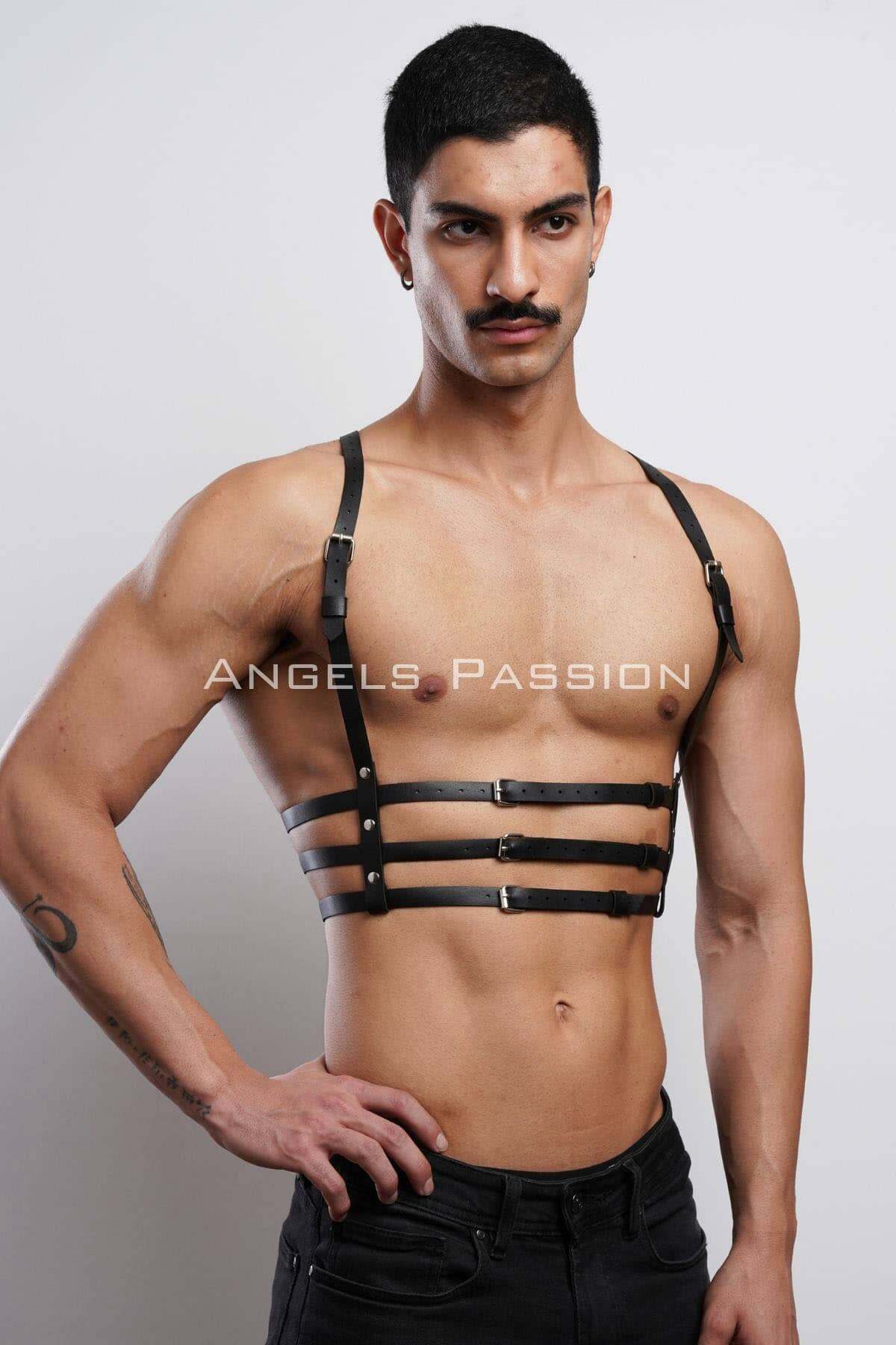 Lisinya41 3 Sıralı Erkek Göğüs Harness, Şık T-Shirt Üzeri Aksesuar - Ürün Rengi:Siyah