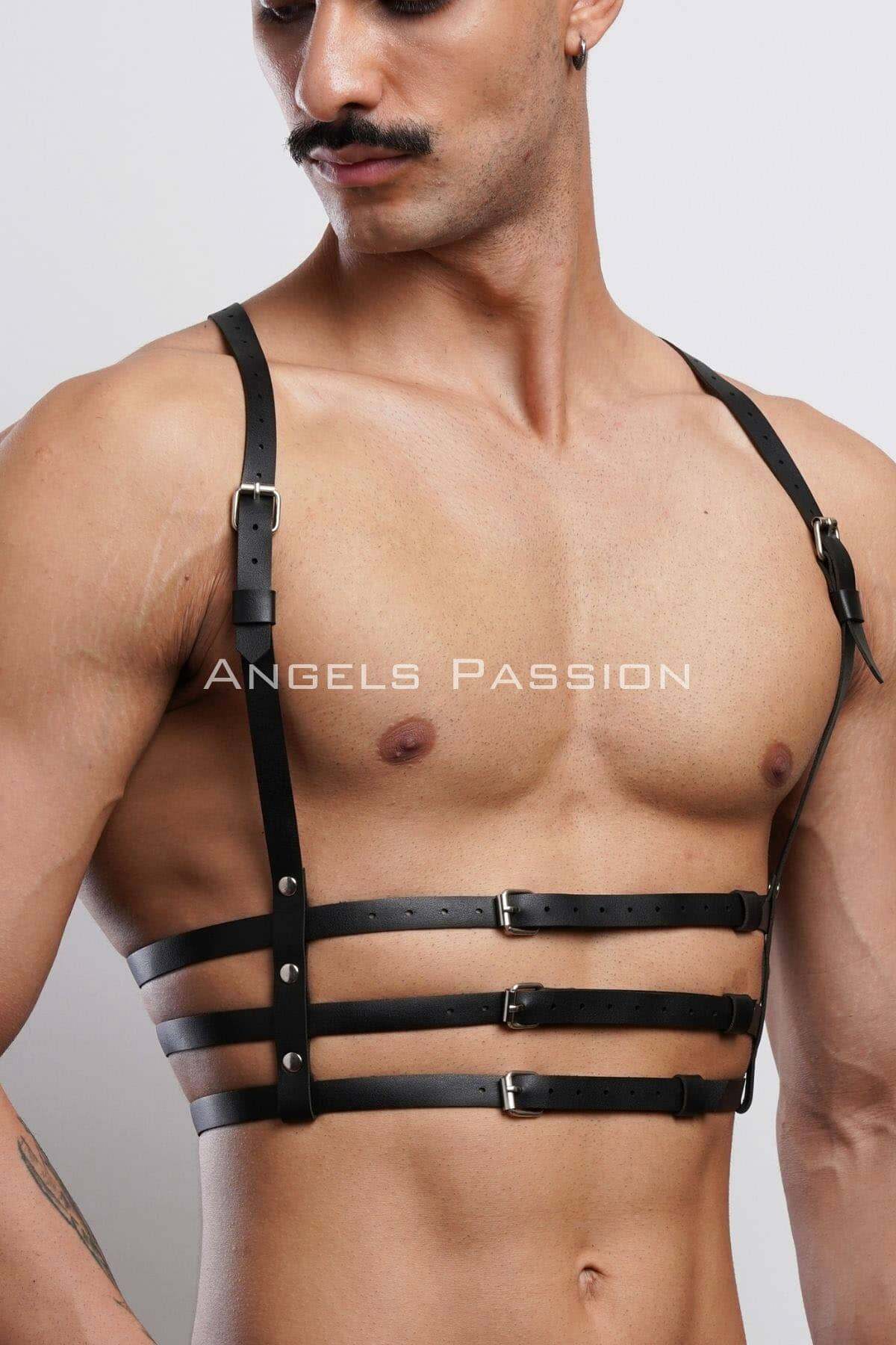 Lisinya41 3 Sıralı Erkek Göğüs Harness, Şık T-Shirt Üzeri Aksesuar - Ürün Rengi:Siyah