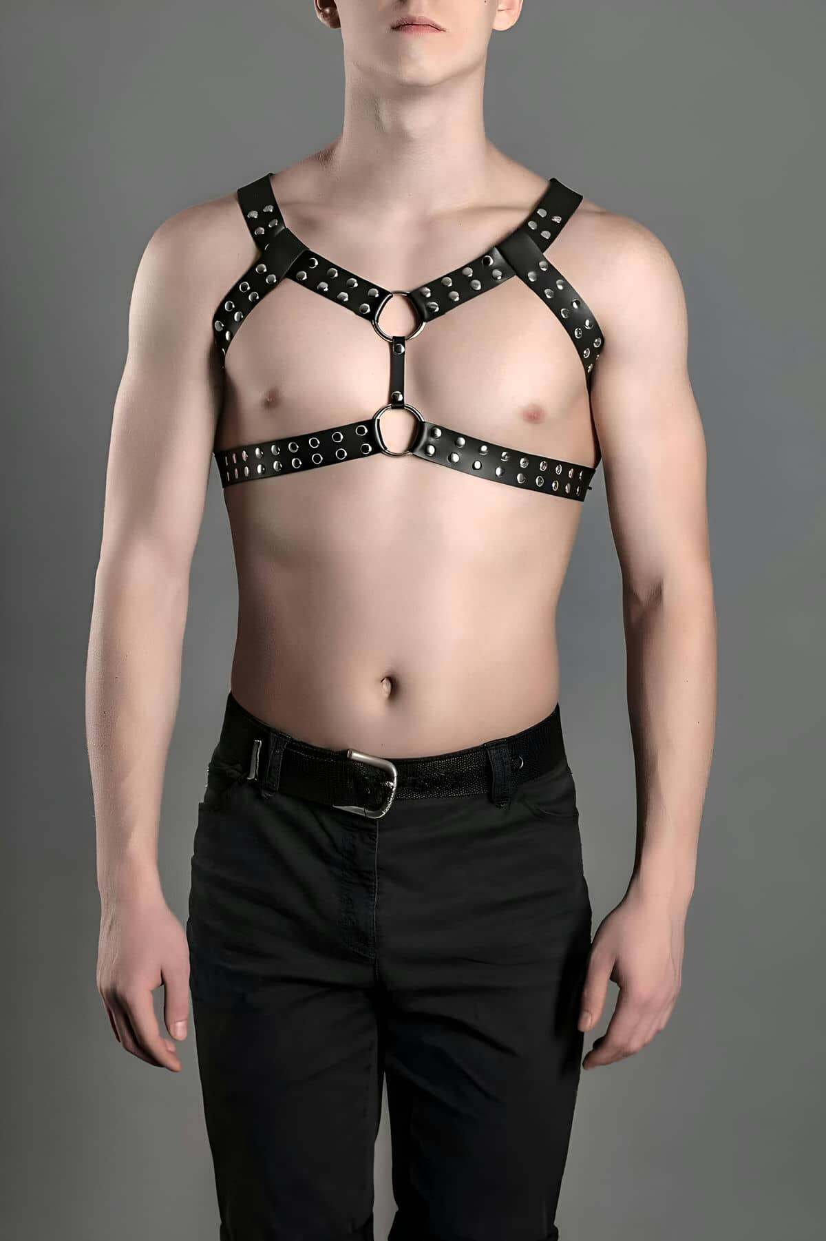 Lisinya41 Erkek Fantazi Giyim, Deri Erkek Göğüs Kemeri, Şık Deri Aksesuar - Ürün Rengi:Siyah