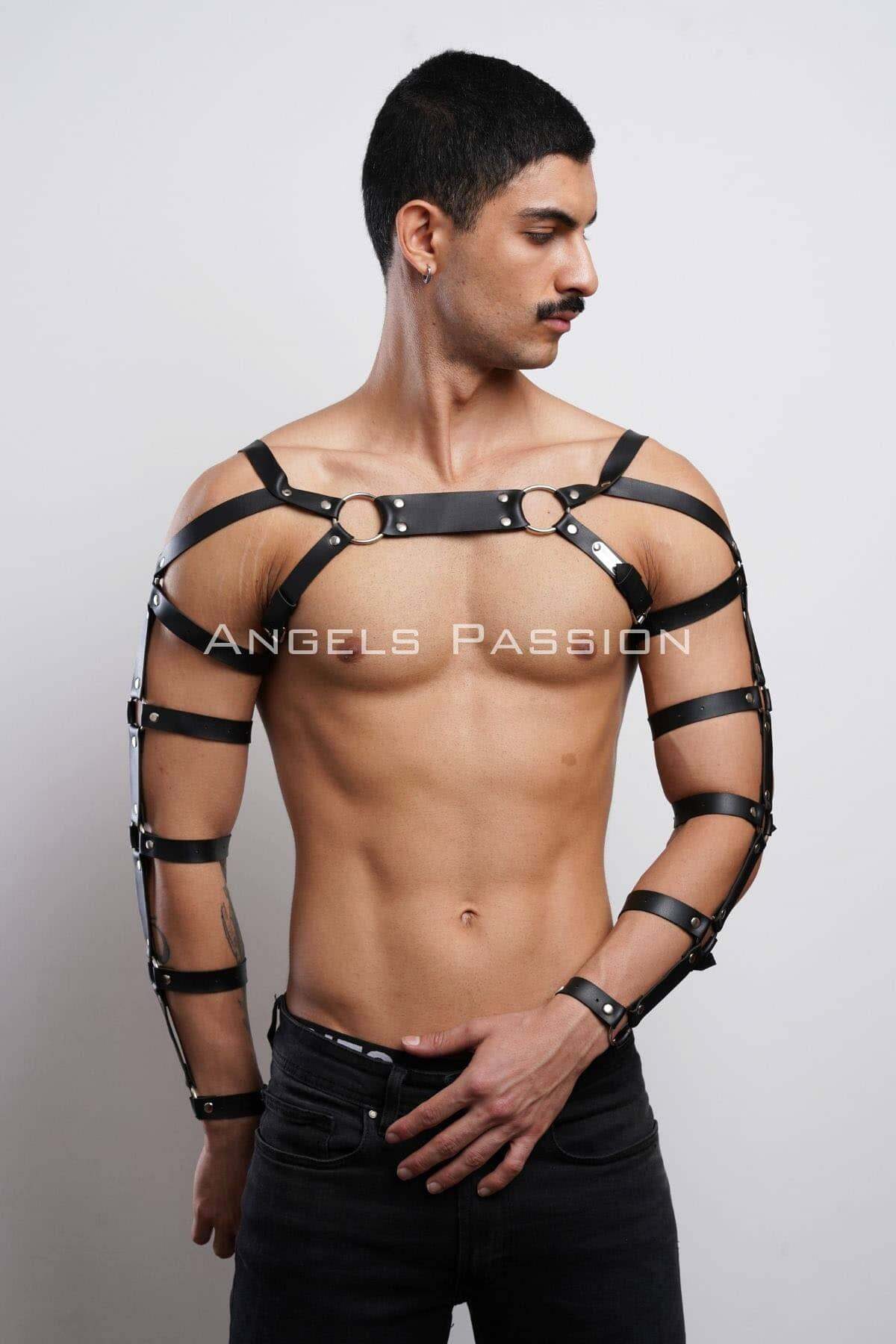 Lisinya41 Erkek Fantazi Giyim Deri Kol ve Göğüs Harness - Ürün Rengi:Siyah