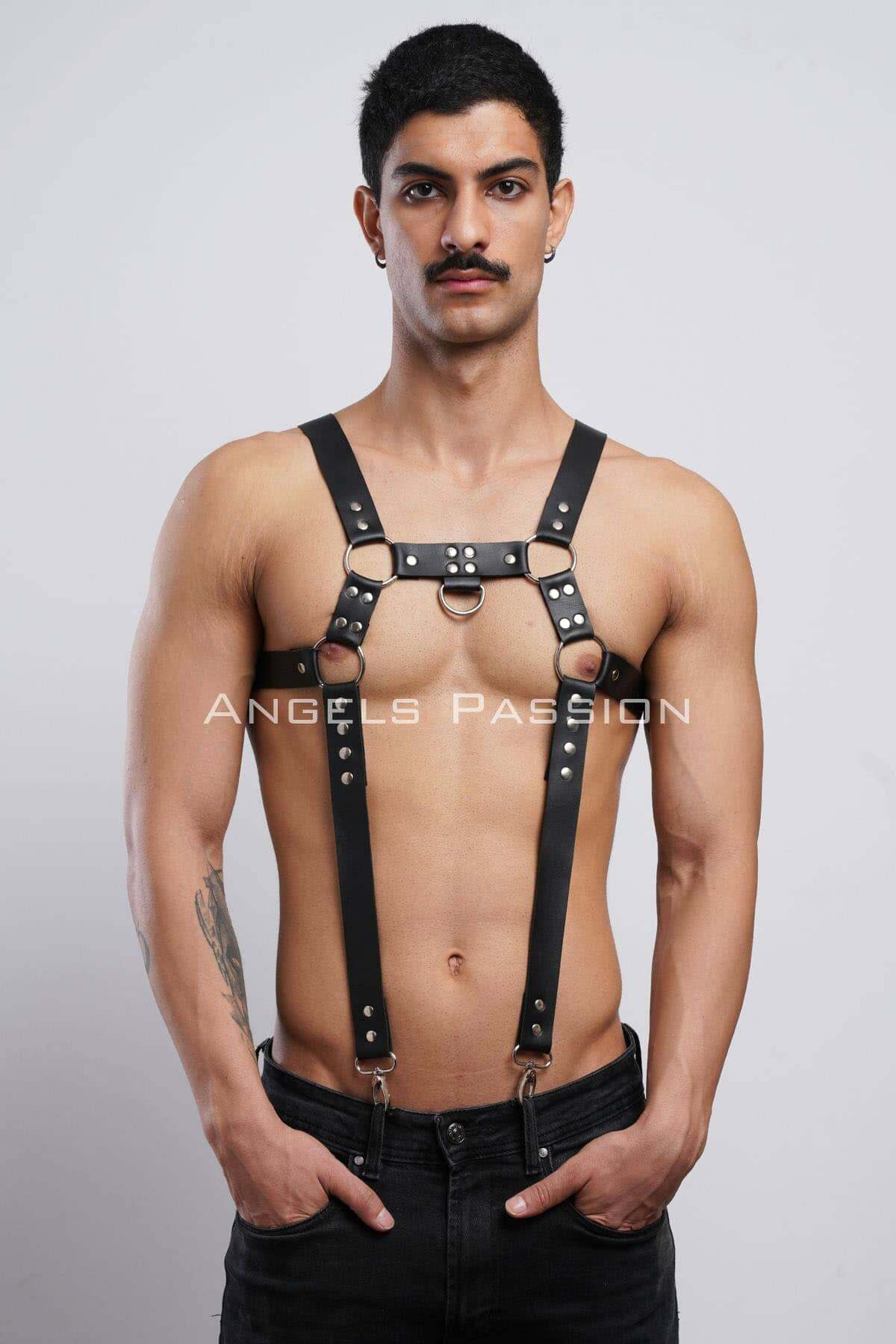 Lisinya41 Erkek Göğüs Harness, Erkek Deri Pantolon Askısı, Erkek Clubwear - Ürün Rengi:Siyah