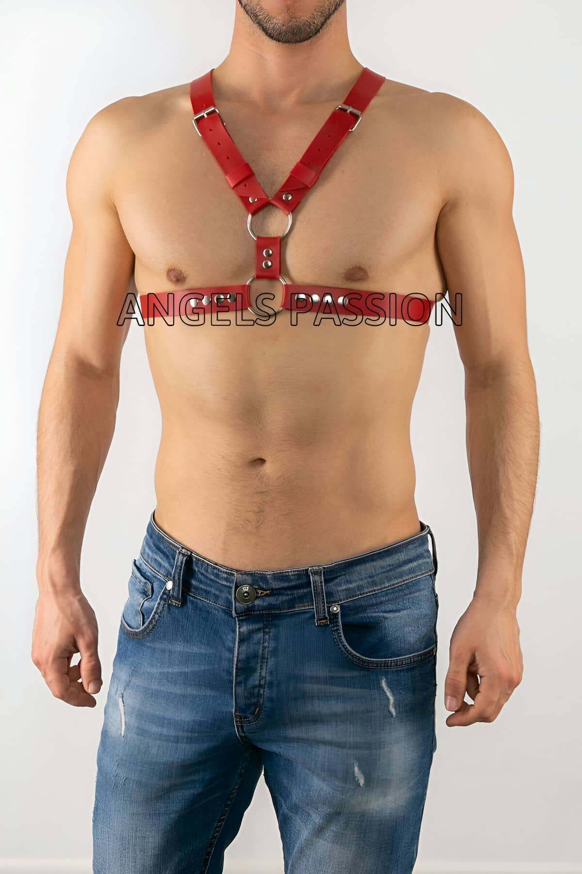 Lisinya41 Erkek Göğüs Üzeri Deri Aksesuar, Fantazi Erkek İç Giyim - Ürün Rengi:Kırmızı