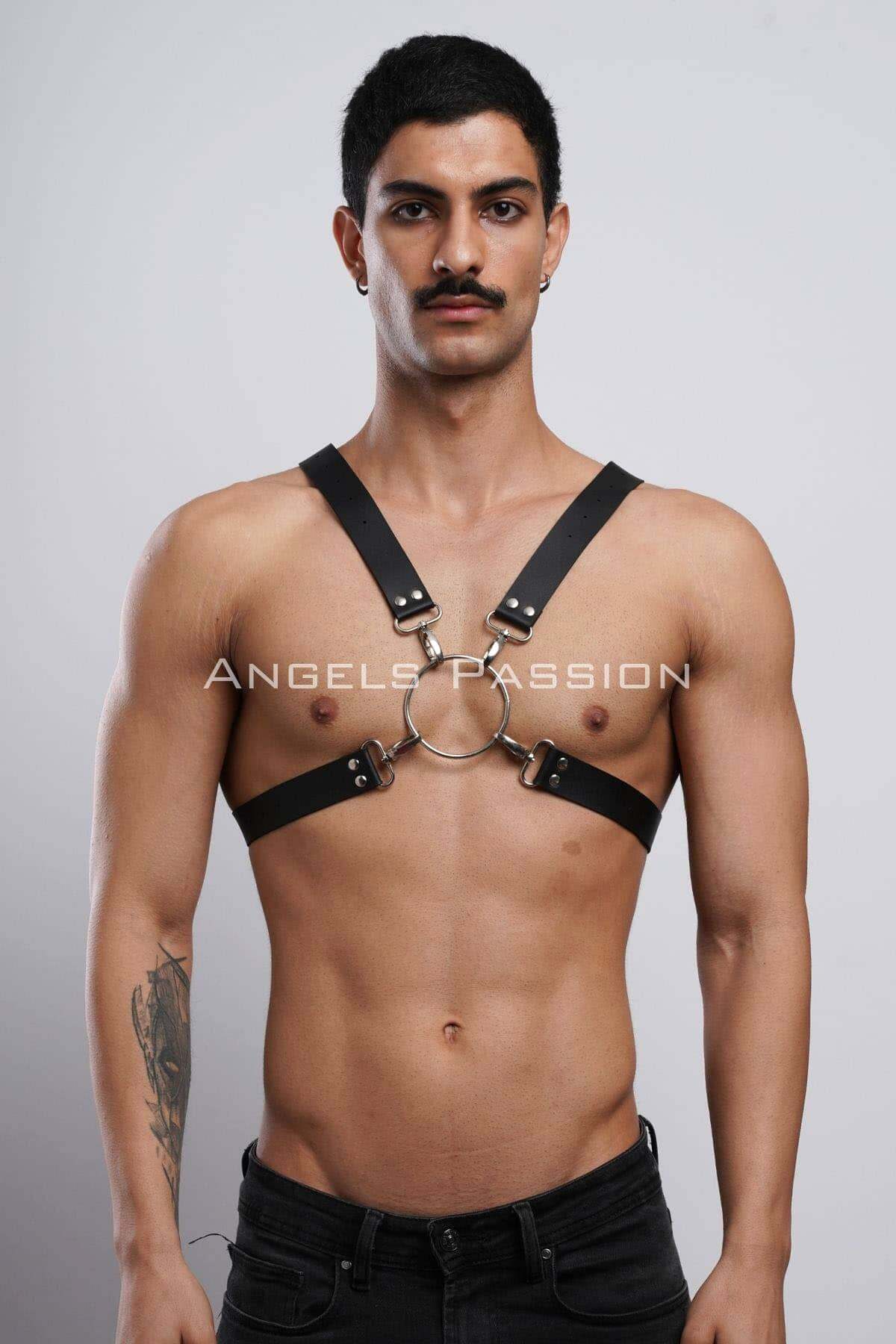 Lisinya41 Halka Detaylı X Göğüs Erkek Harness, Gömlek Kemeri, T-Shirt Kemeri, Clubwear - Ürün Rengi:Siyah