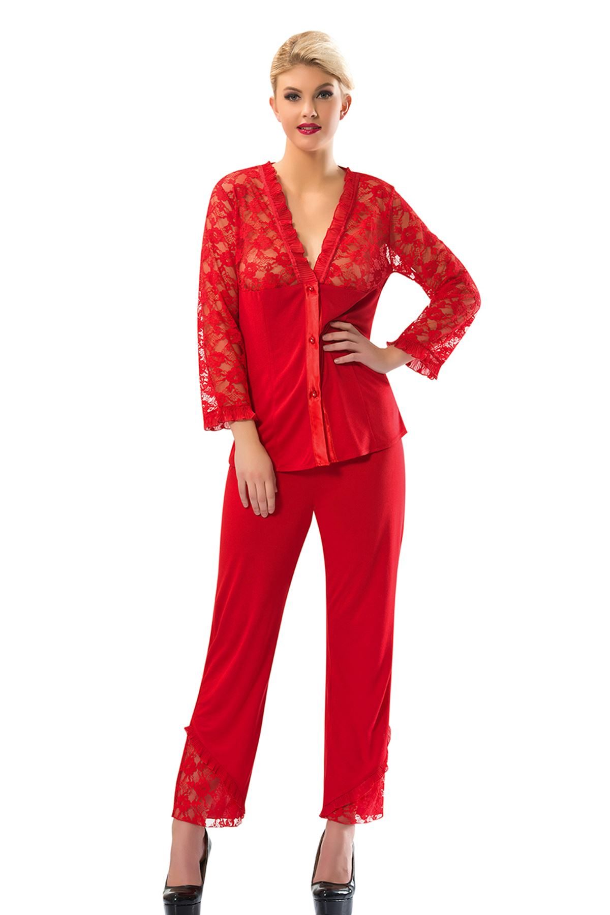 Lisinya946 Kırmızı Penye Pijama Takımı