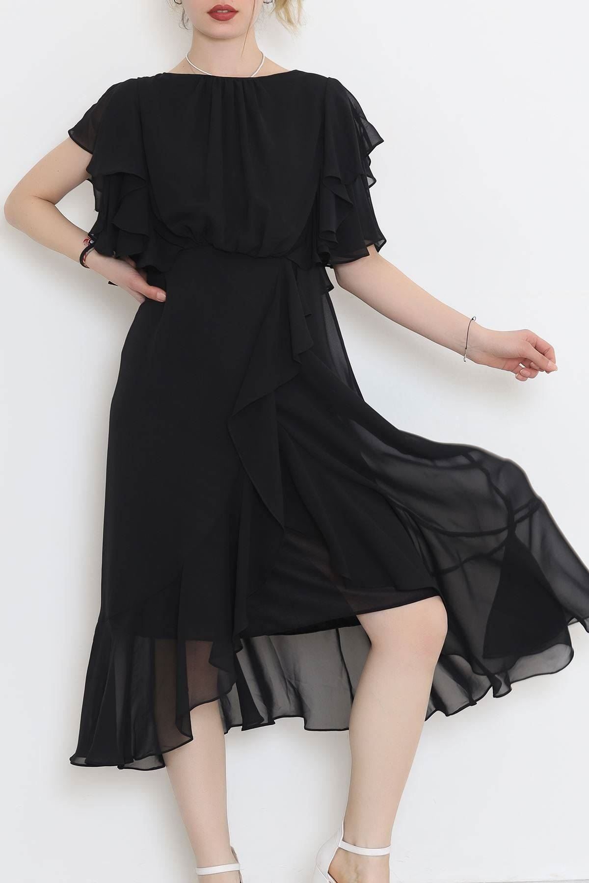Lisinya275 Beli Lastikli Fırfırlı Elbise Siyah
