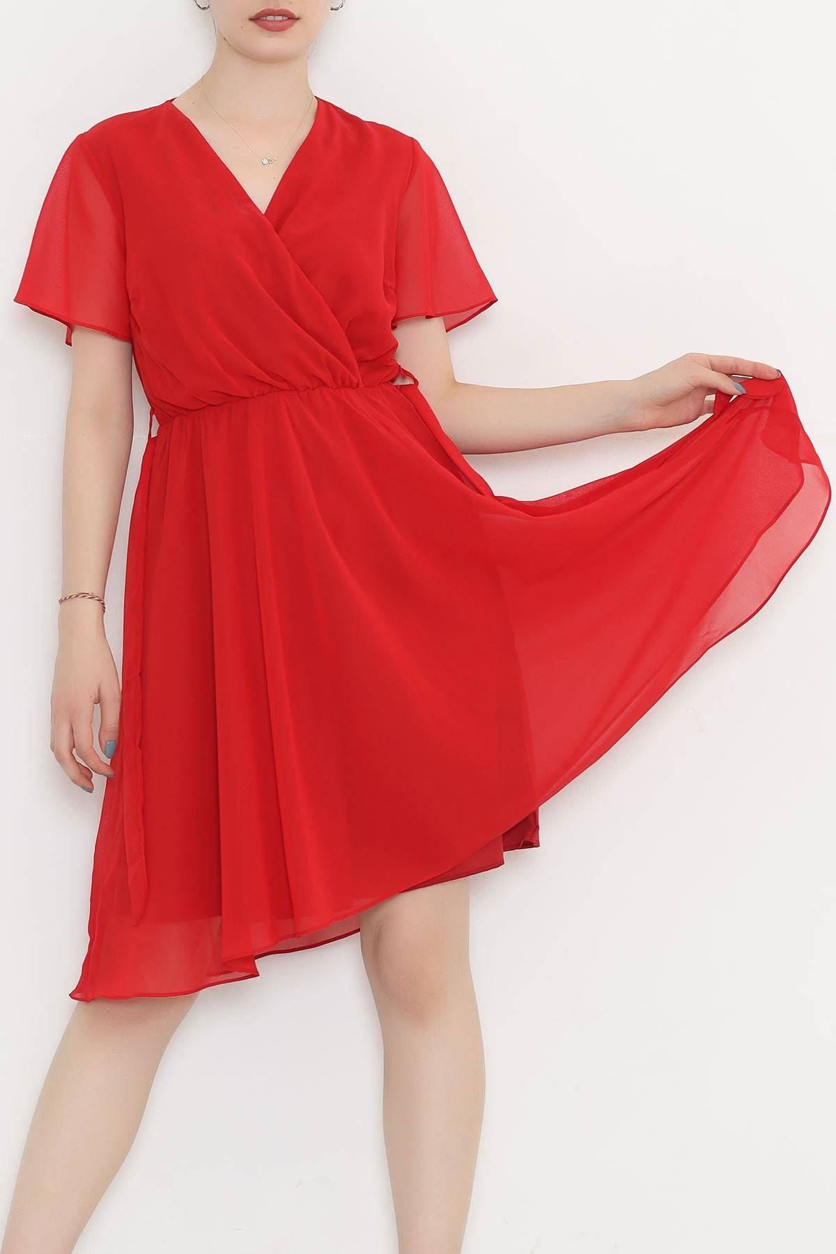 Lisinya275 Kruvaze Yaka Şifon Elbise Kırmızı1