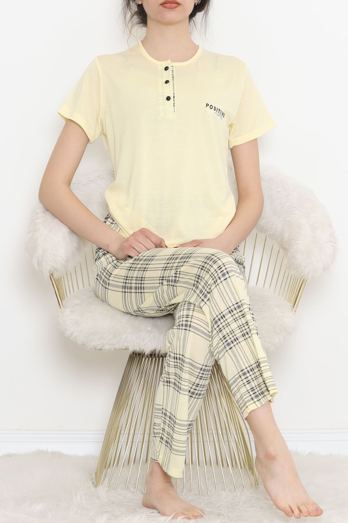 Lisinya275 Düğmeli Pijama Takımı Sarı