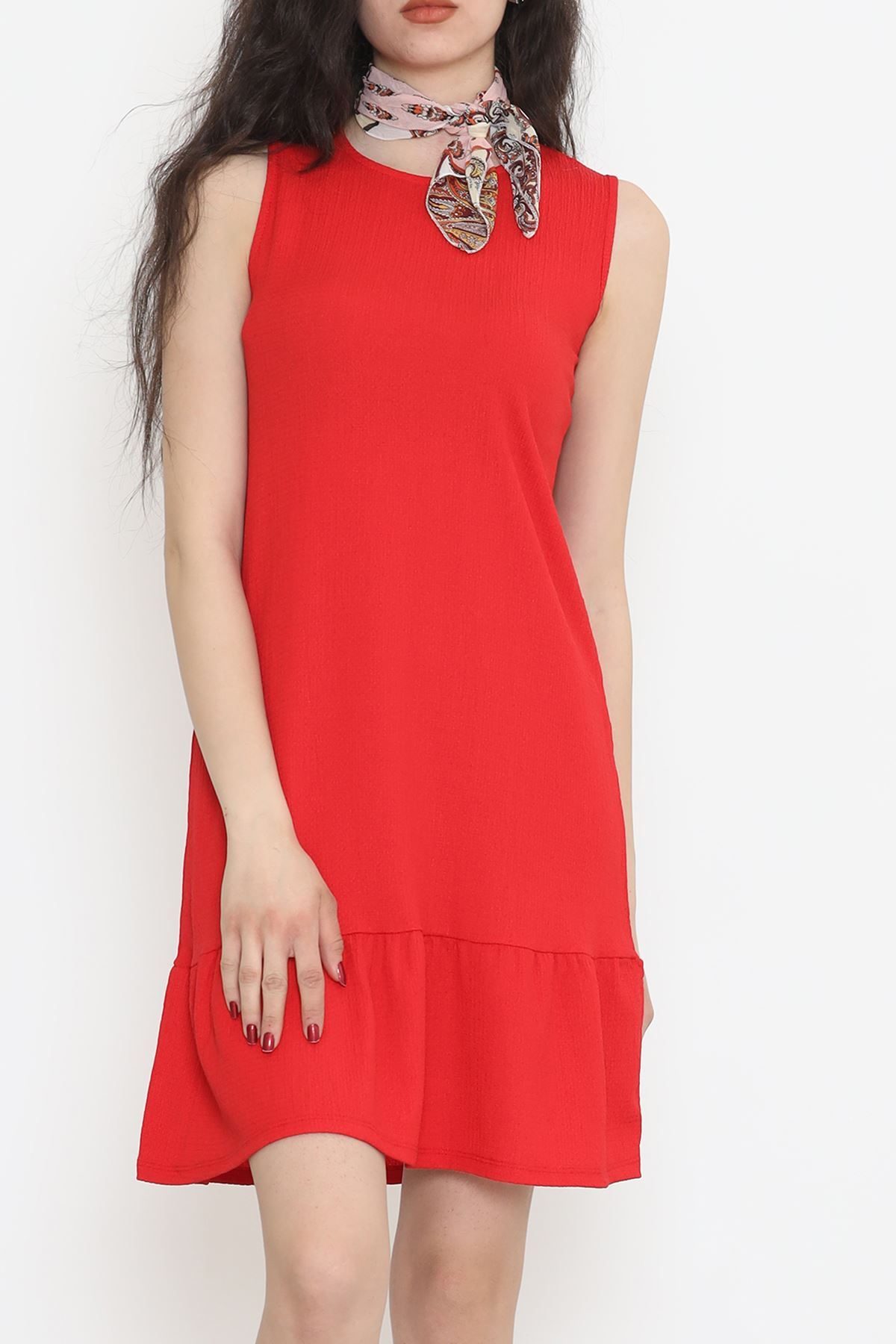 Lisinya275 Kolsuz Eteği Fırfırlı Elbise Kırmızı