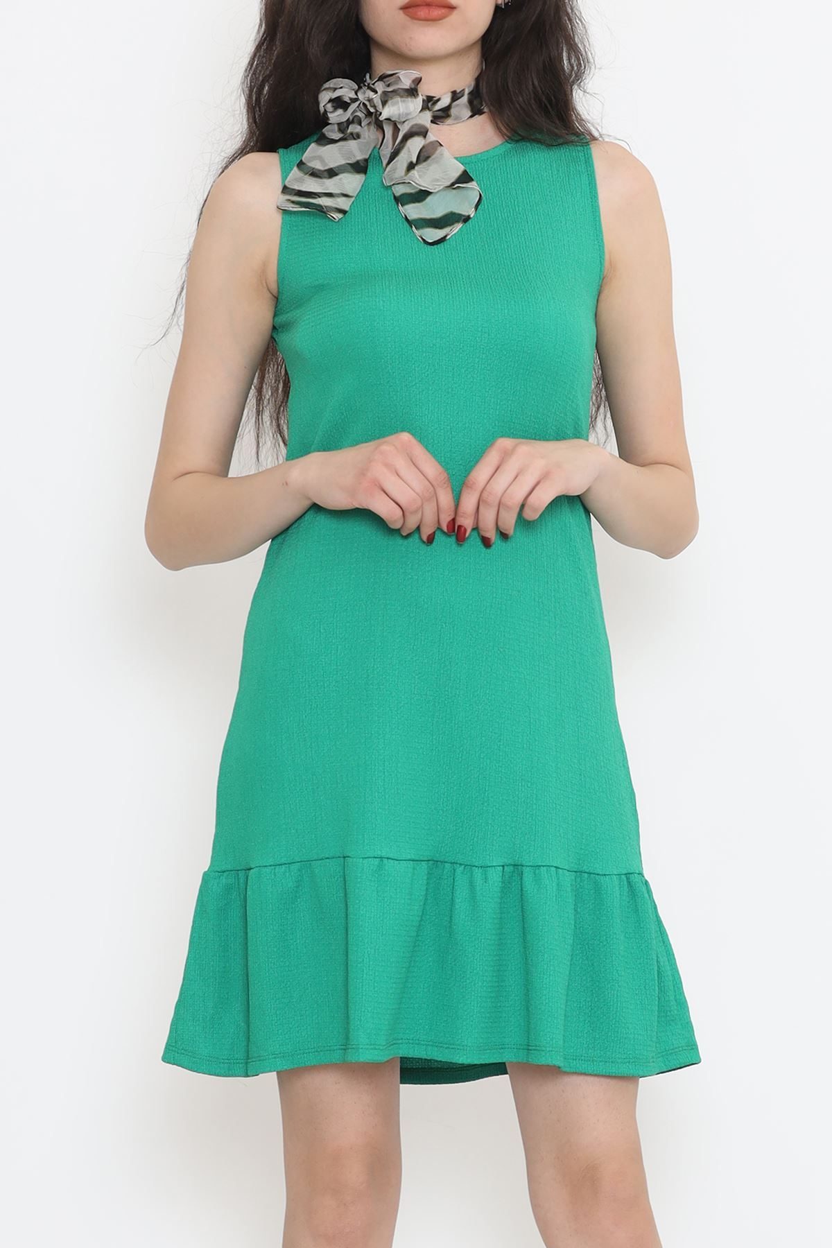 Lisinya275 Kolsuz Eteği Fırfırlı Elbise Yeşil