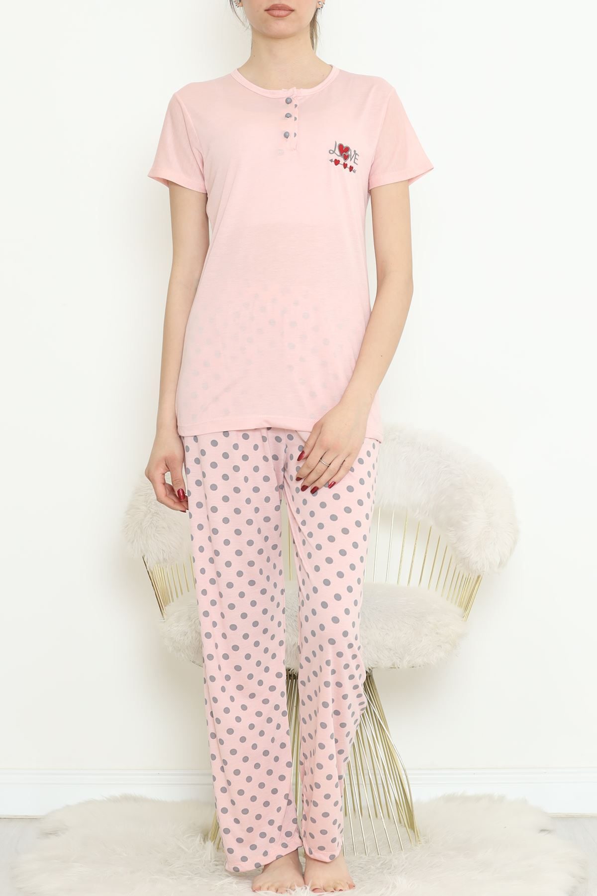 Lisinya275 Düğmeli Pijama Takımı Pembe
