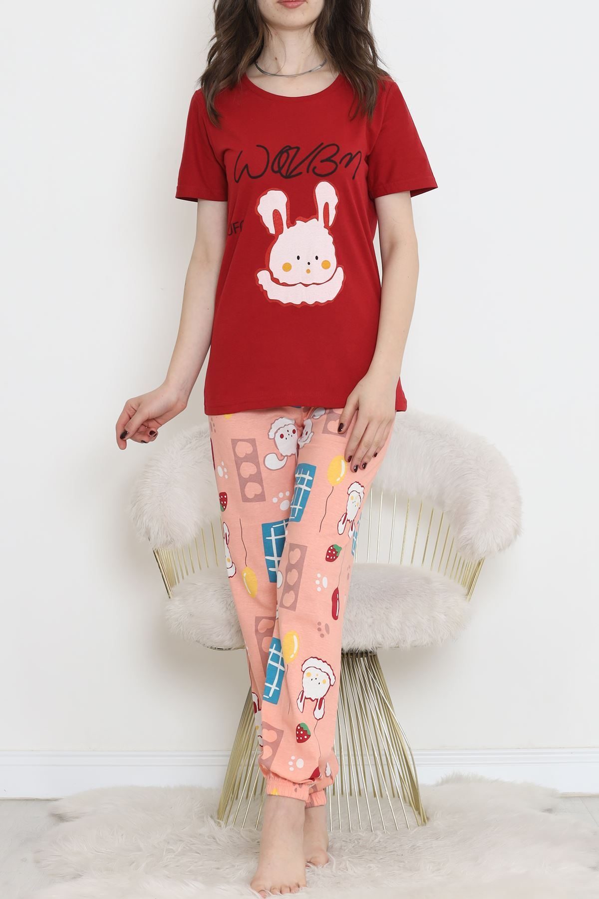 Lisinya275 Desenli Pijama Takımı Kırmızıpudra