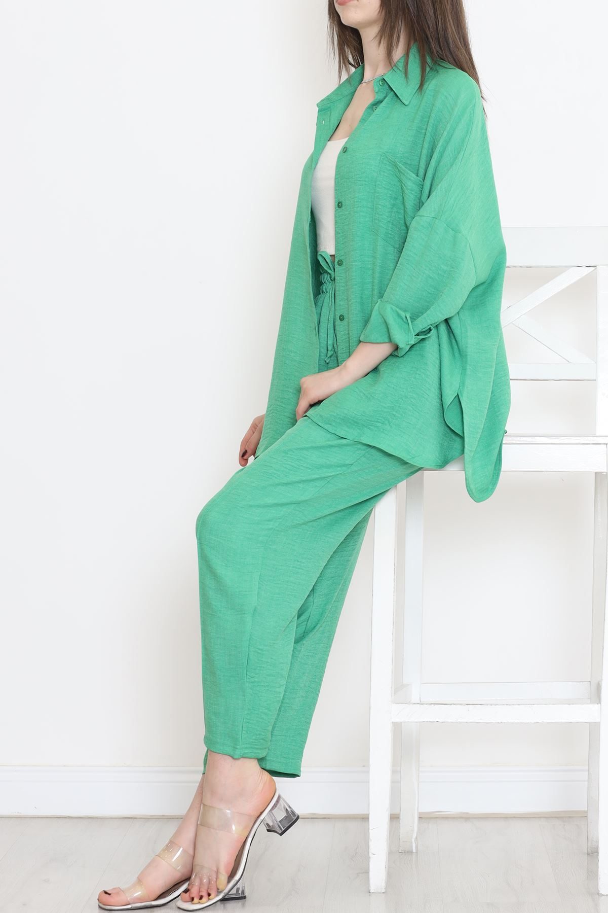 Lisinya275 Keten Kimono Takım Yeşil