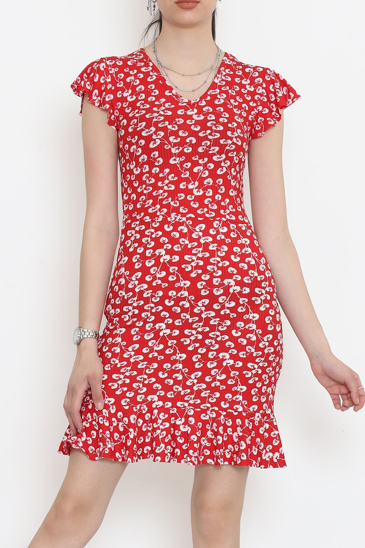 Lisinya275 Altı Fırfırlı Elbise Kırmızıçiçekli